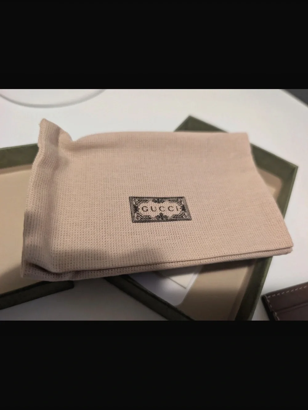 Gucci Beige GG Canvas Card Case with Brown Leather Trim